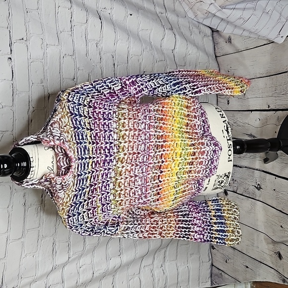 Something Navy Rainbow Cropped Flare Sleeve Sweater Size XS - Picture 1 of 7